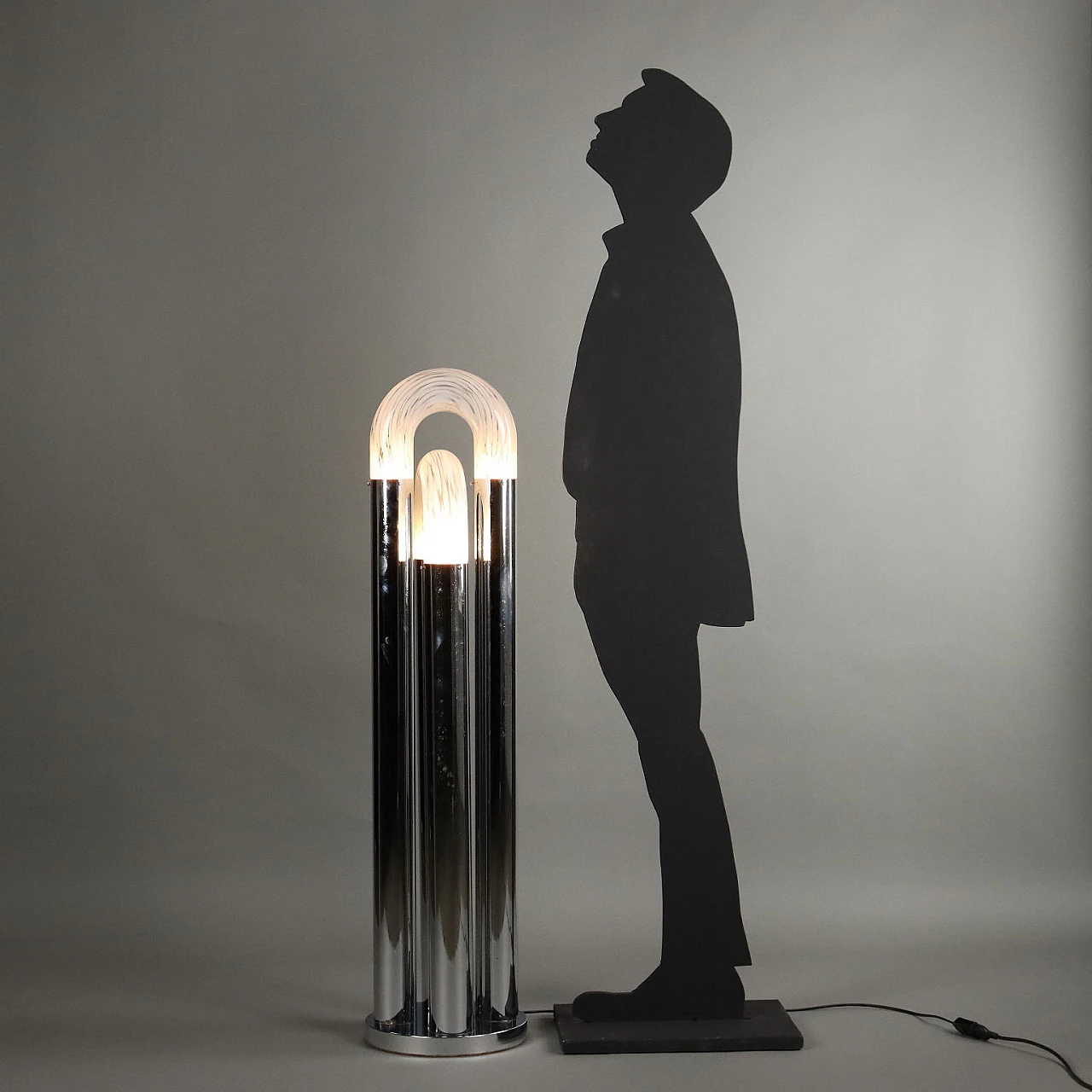 Floor Lamp in chromed metal & curved glass in C. Nason style, 1960s 2