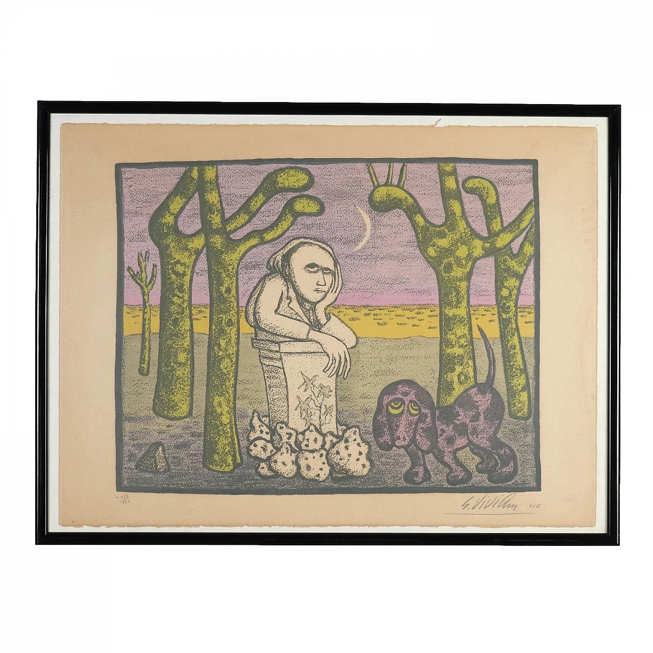 Giuseppe Viviani, Uomo con cane, litografia, 1962 1