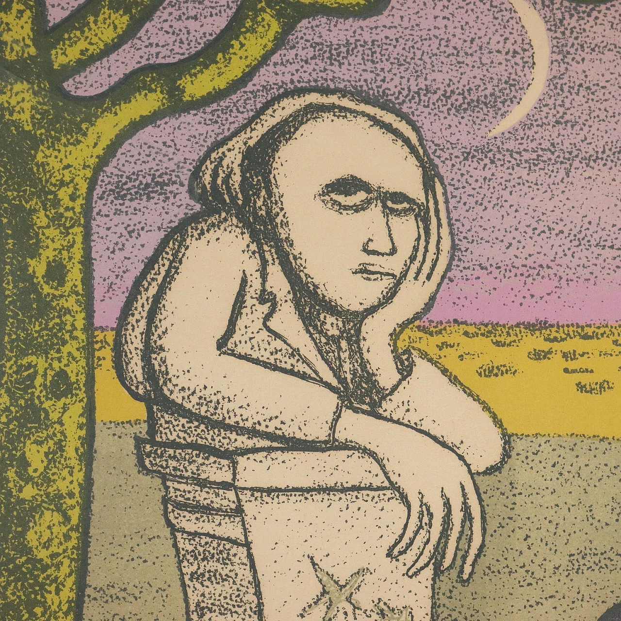 Giuseppe Viviani, Uomo con cane, litografia, 1962 3