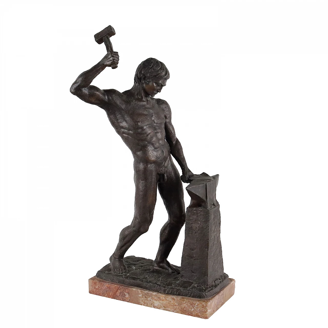 Giannetti, Il Fabbro, nudo maschile, bronze sculpture and marble base 1