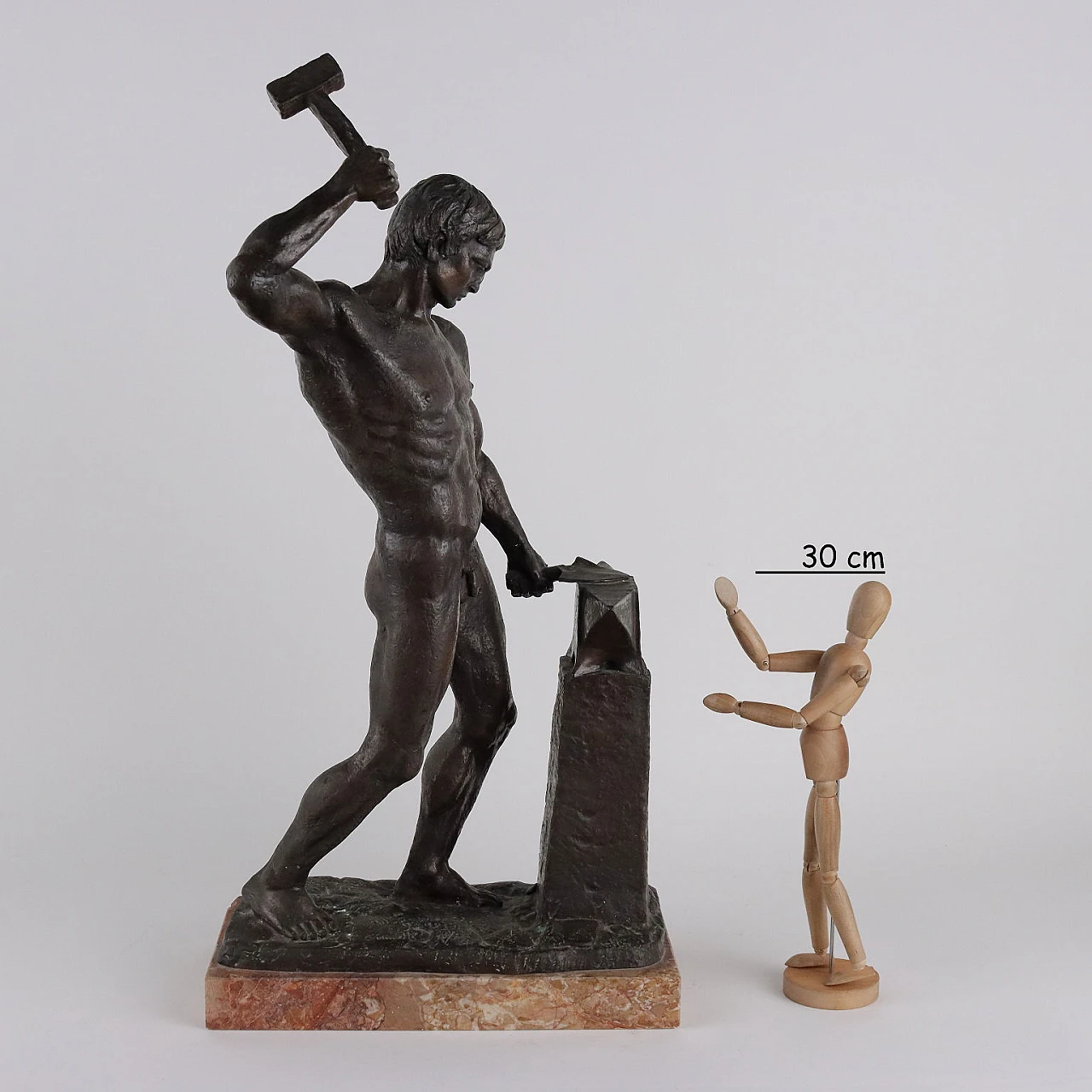Giannetti, Il Fabbro, nudo maschile, bronze sculpture and marble base 2