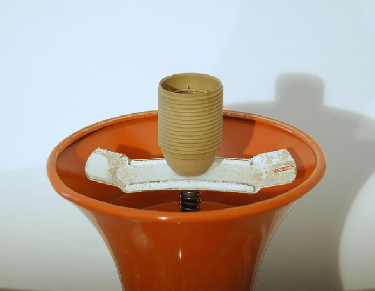 Table lamp with orange metal & glass sphere by Stilnovo, 1960s 9