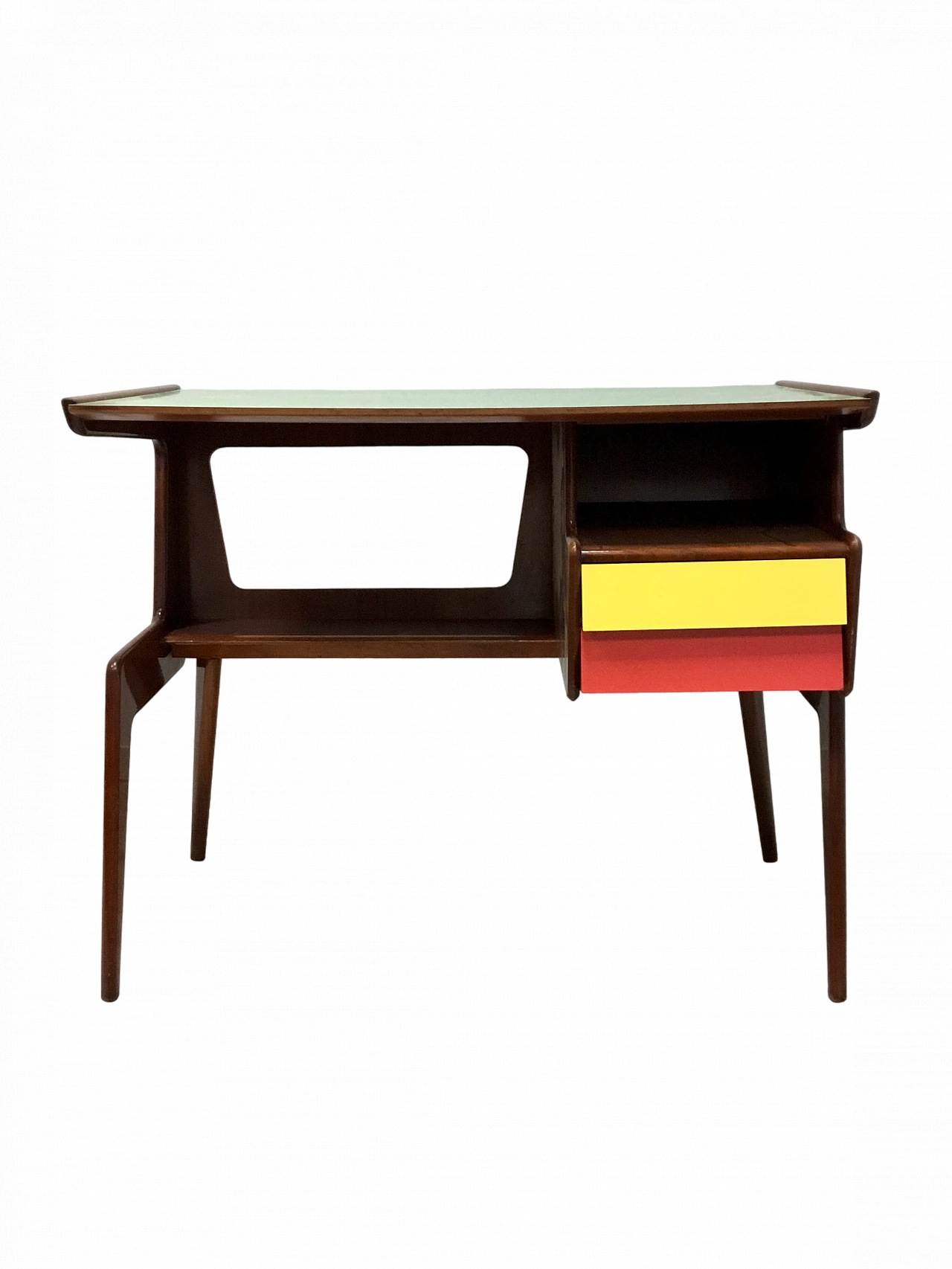 Scrivania in teak e formica multicolore attribuita a Dassi, anni '50 16