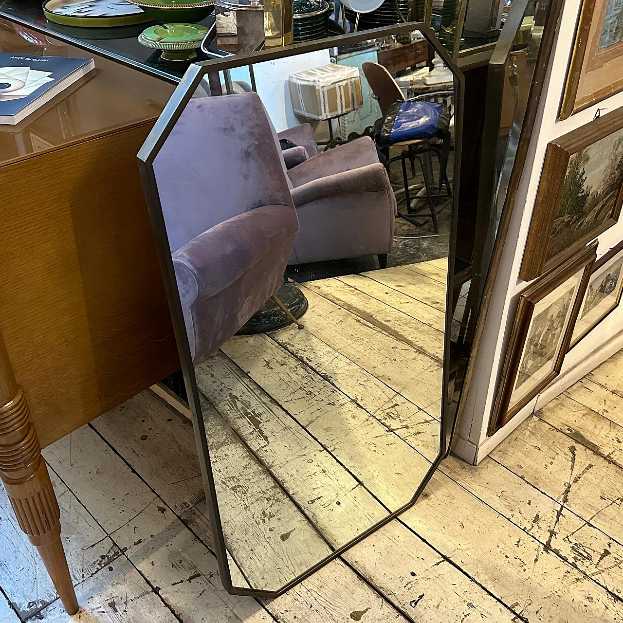 Specchio da parete ottagonale in ottone in stile Gio Ponti, anni '50 2