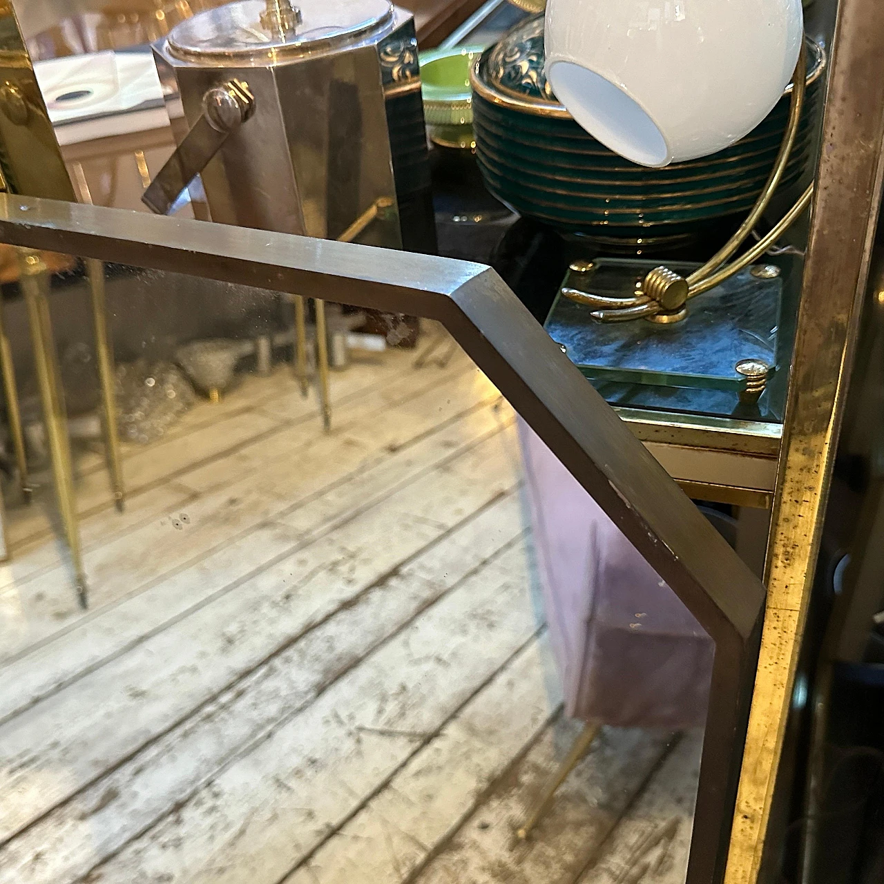 Specchio da parete ottagonale in ottone in stile Gio Ponti, anni '50 6