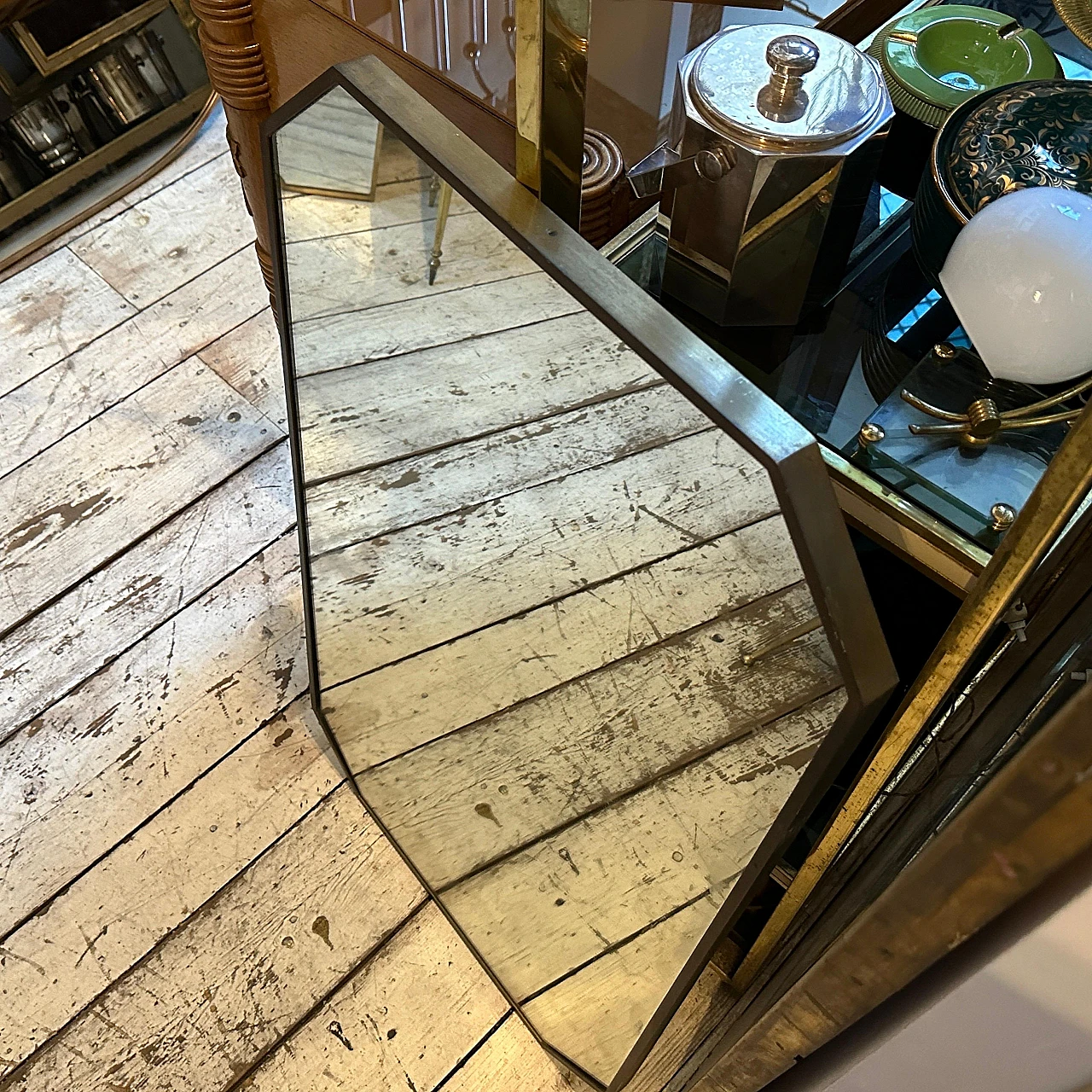 Specchio da parete ottagonale in ottone in stile Gio Ponti, anni '50 7