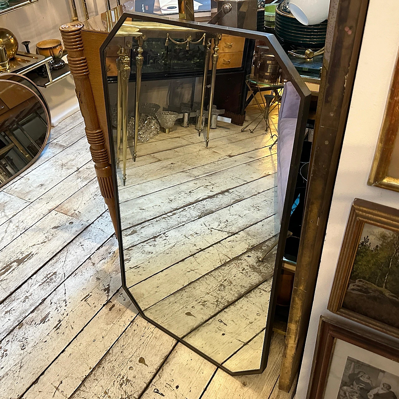 Specchio da parete ottagonale in ottone in stile Gio Ponti, anni '50 8