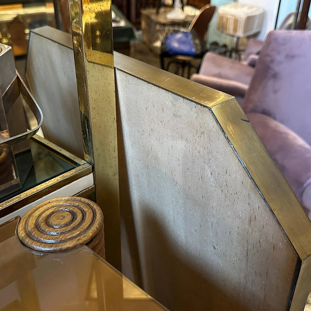 Specchio da parete ottagonale in ottone in stile Gio Ponti, anni '50 9