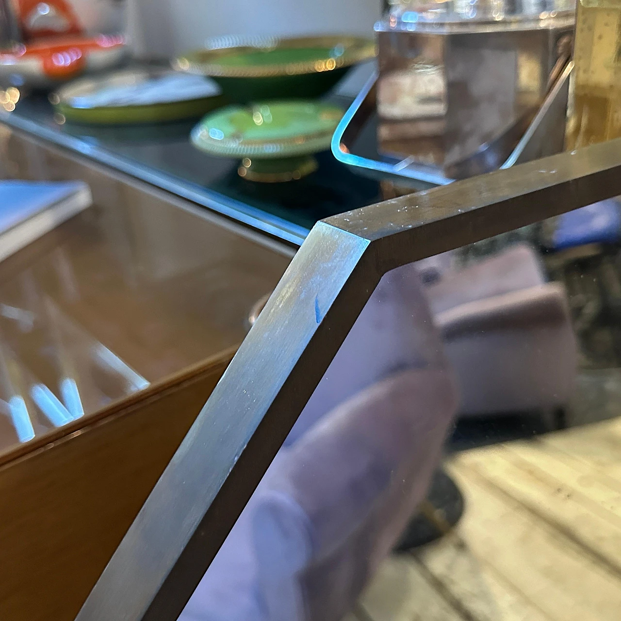 Specchio da parete ottagonale in ottone in stile Gio Ponti, anni '50 11