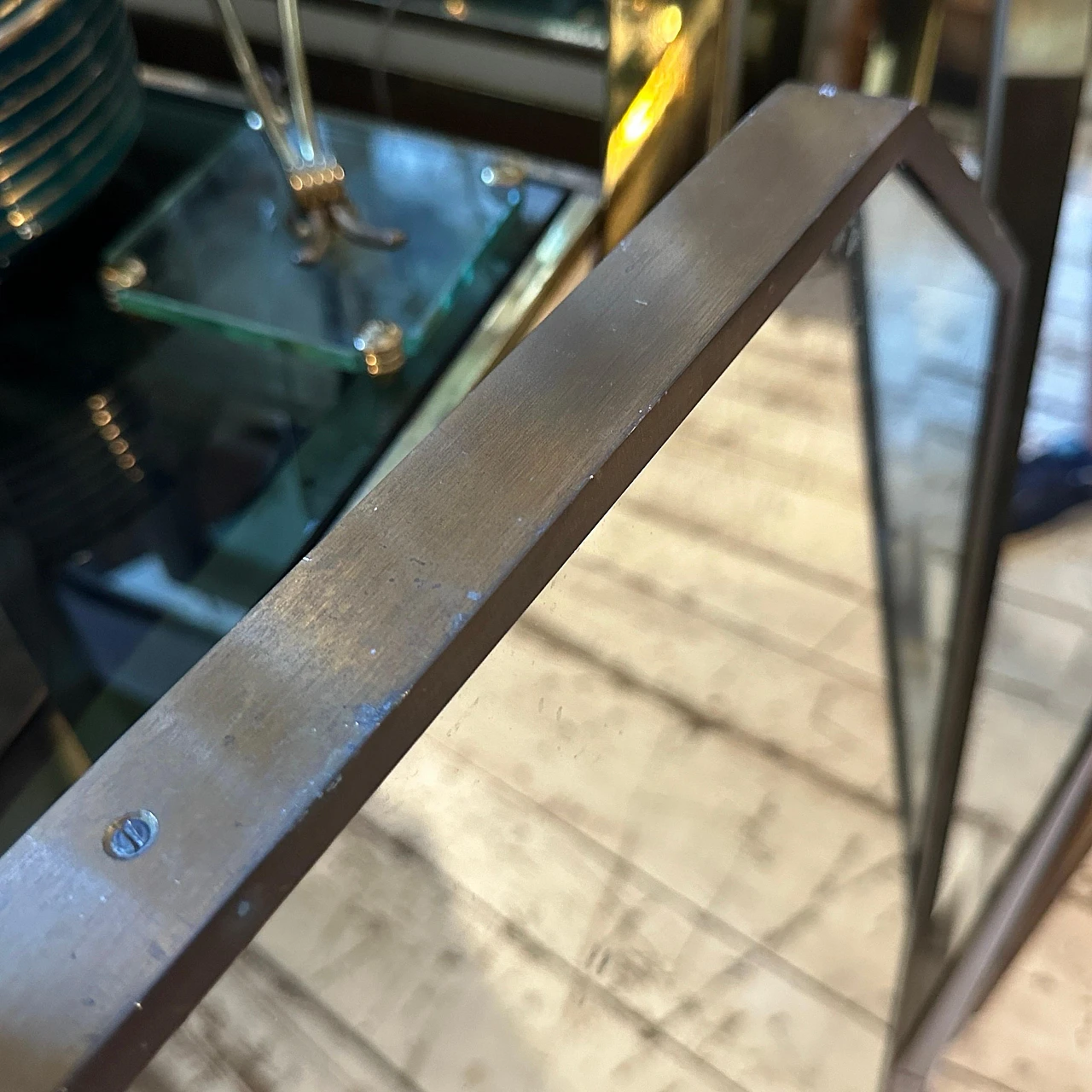 Specchio da parete ottagonale in ottone in stile Gio Ponti, anni '50 12