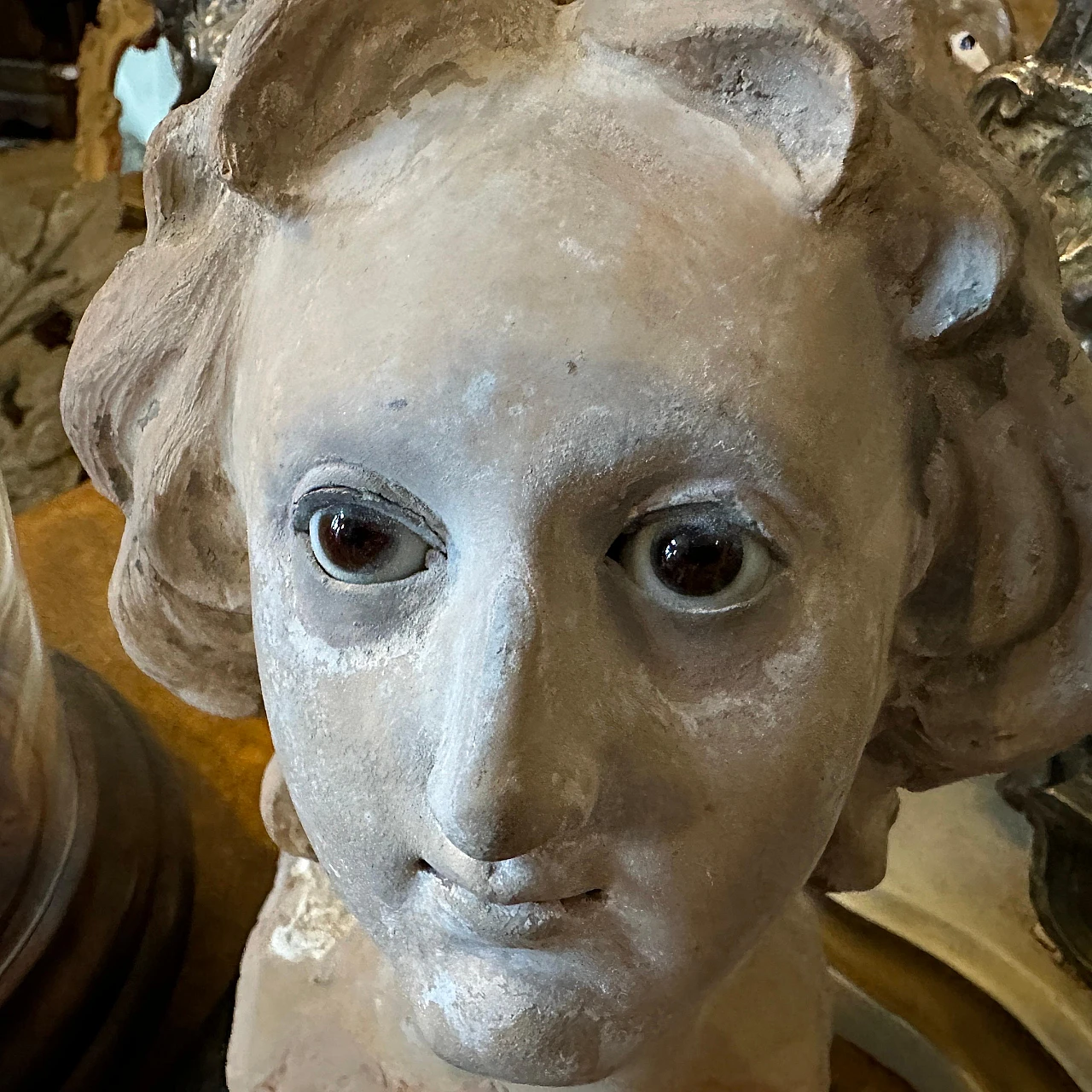 Testa di Madonna, scultura in terracotta, vetro e legno, metà '700 4