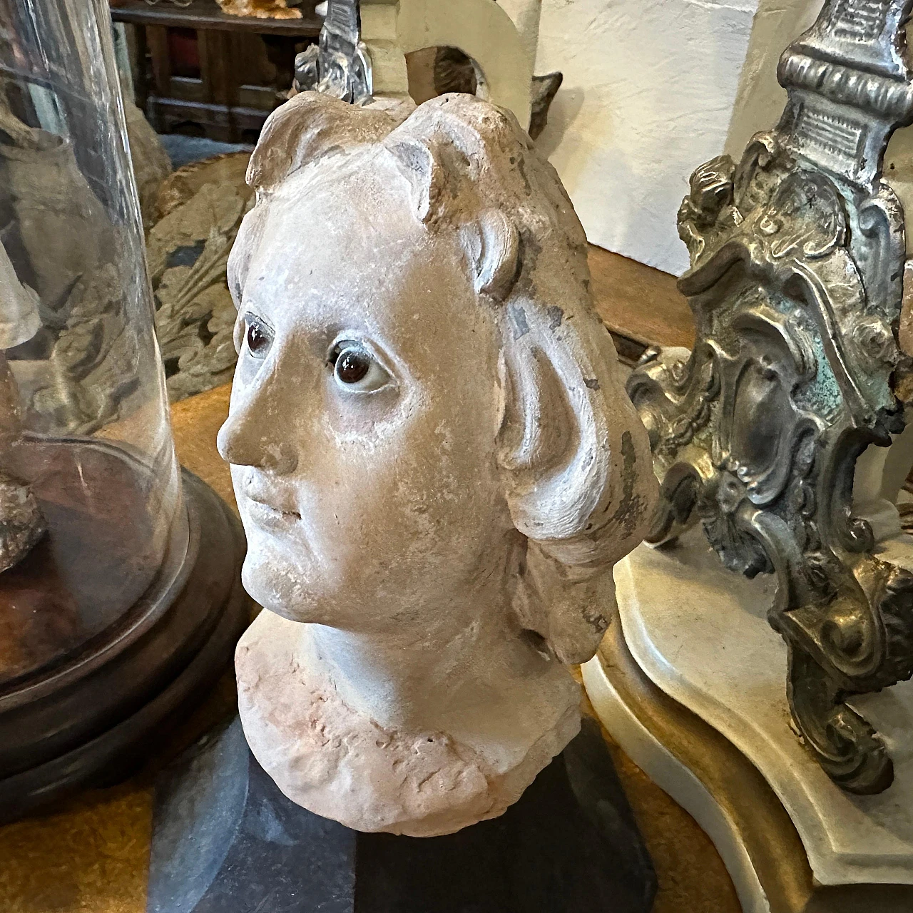 Testa di Madonna, scultura in terracotta, vetro e legno, metà '700 9