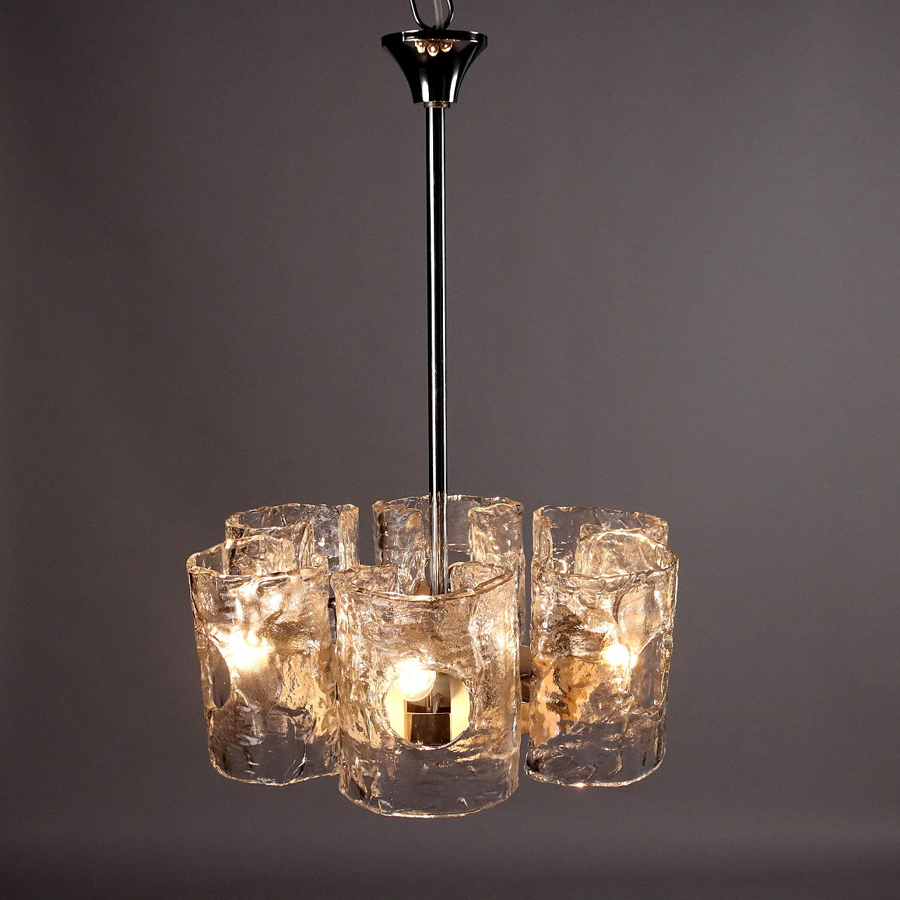 Chandelier with metal, aluminium and blown glass frame, 1970s 1