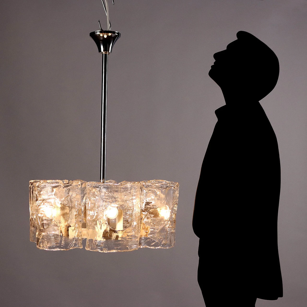 Chandelier with metal, aluminium and blown glass frame, 1970s 2