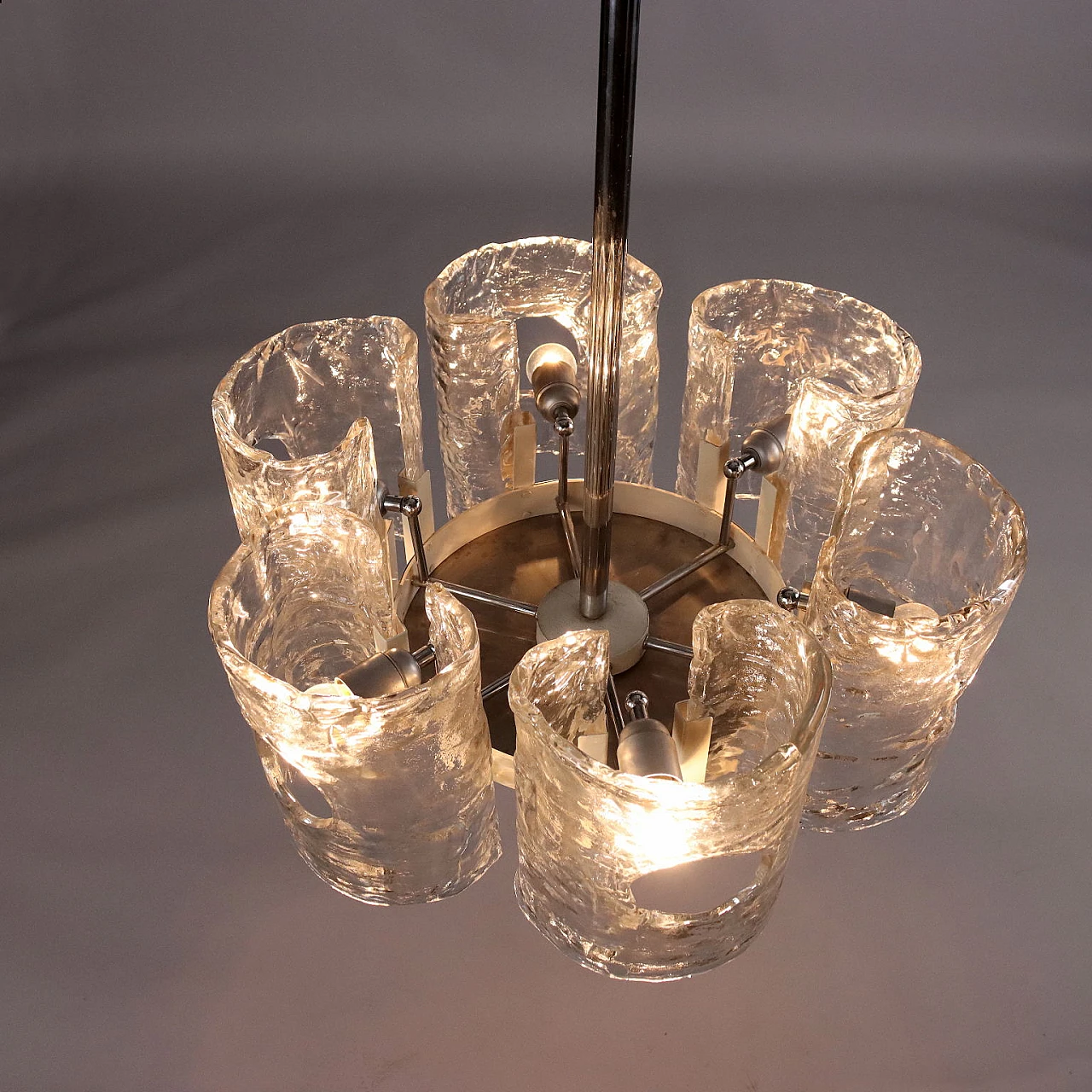 Chandelier with metal, aluminium and blown glass frame, 1970s 5