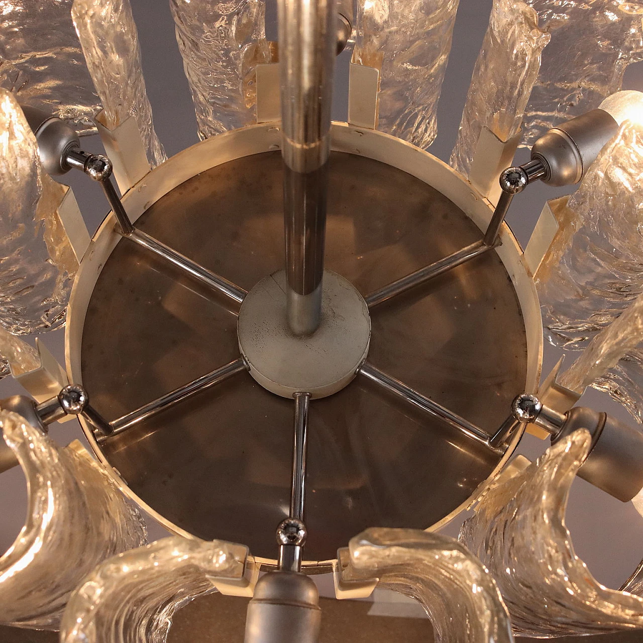 Chandelier with metal, aluminium and blown glass frame, 1970s 6
