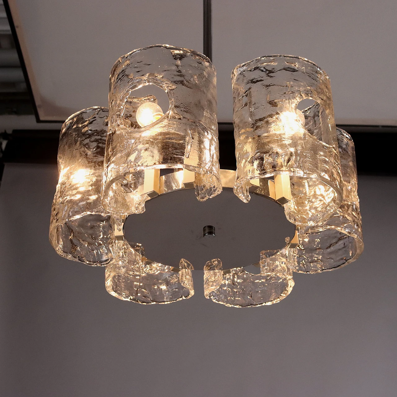 Chandelier with metal, aluminium and blown glass frame, 1970s 7