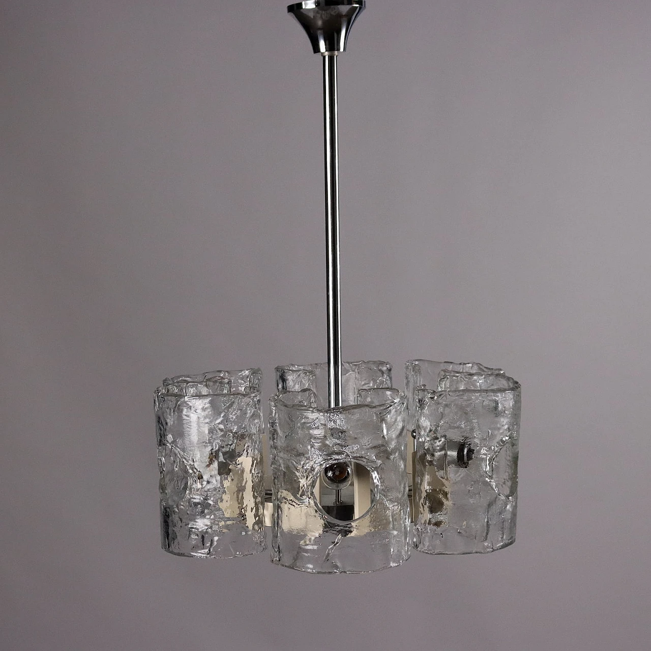 Chandelier with metal, aluminium and blown glass frame, 1970s 8