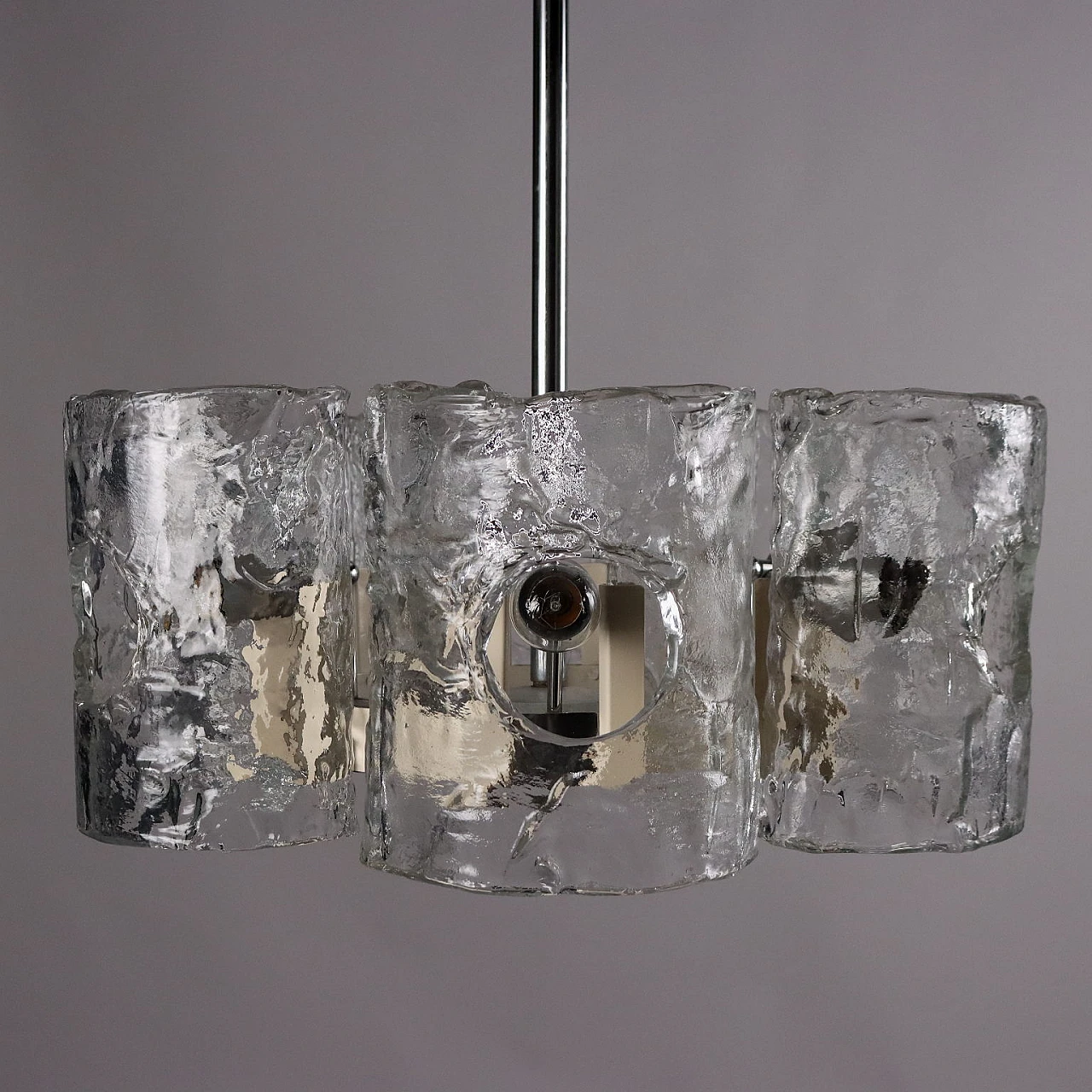 Chandelier with metal, aluminium and blown glass frame, 1970s 9