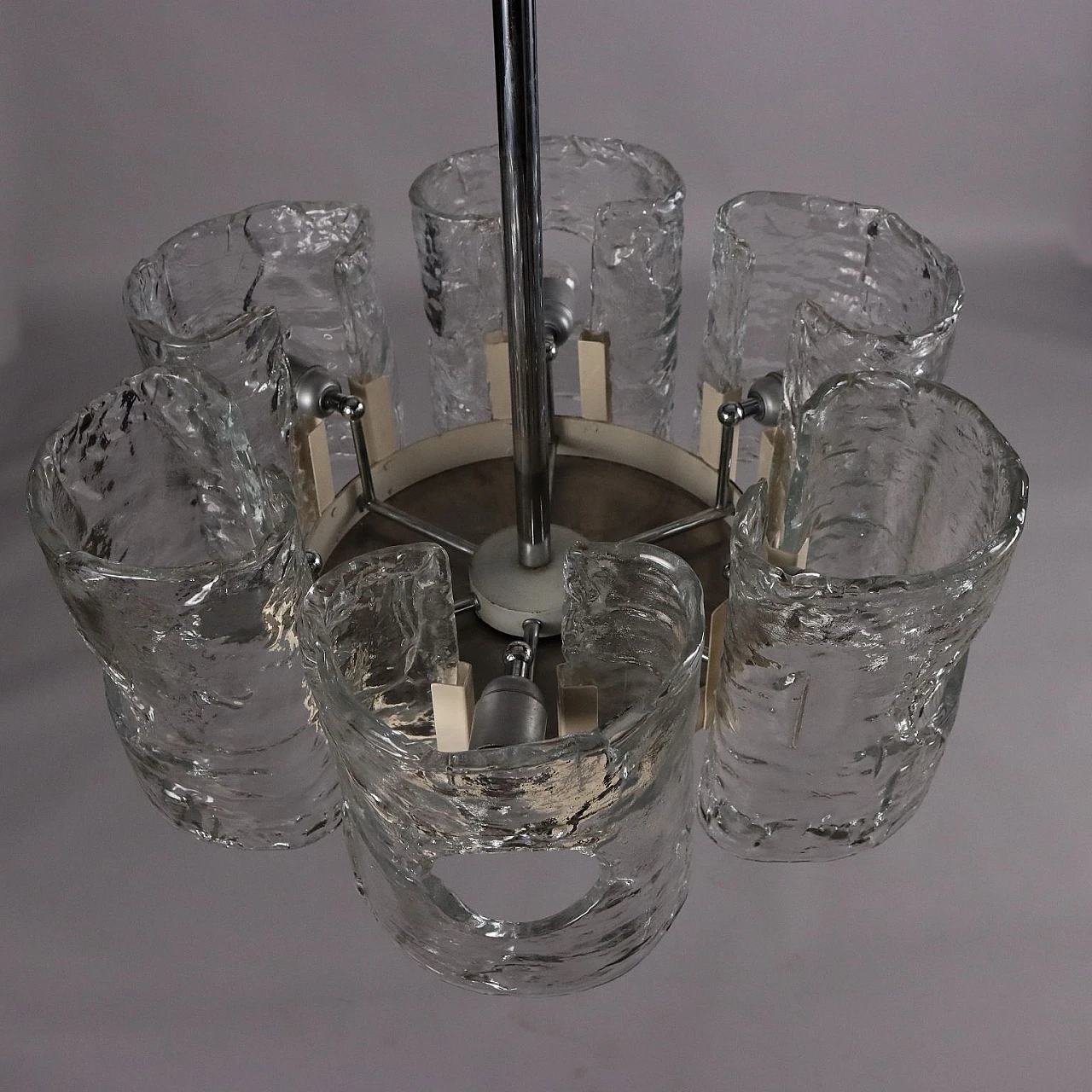 Chandelier with metal, aluminium and blown glass frame, 1970s 10