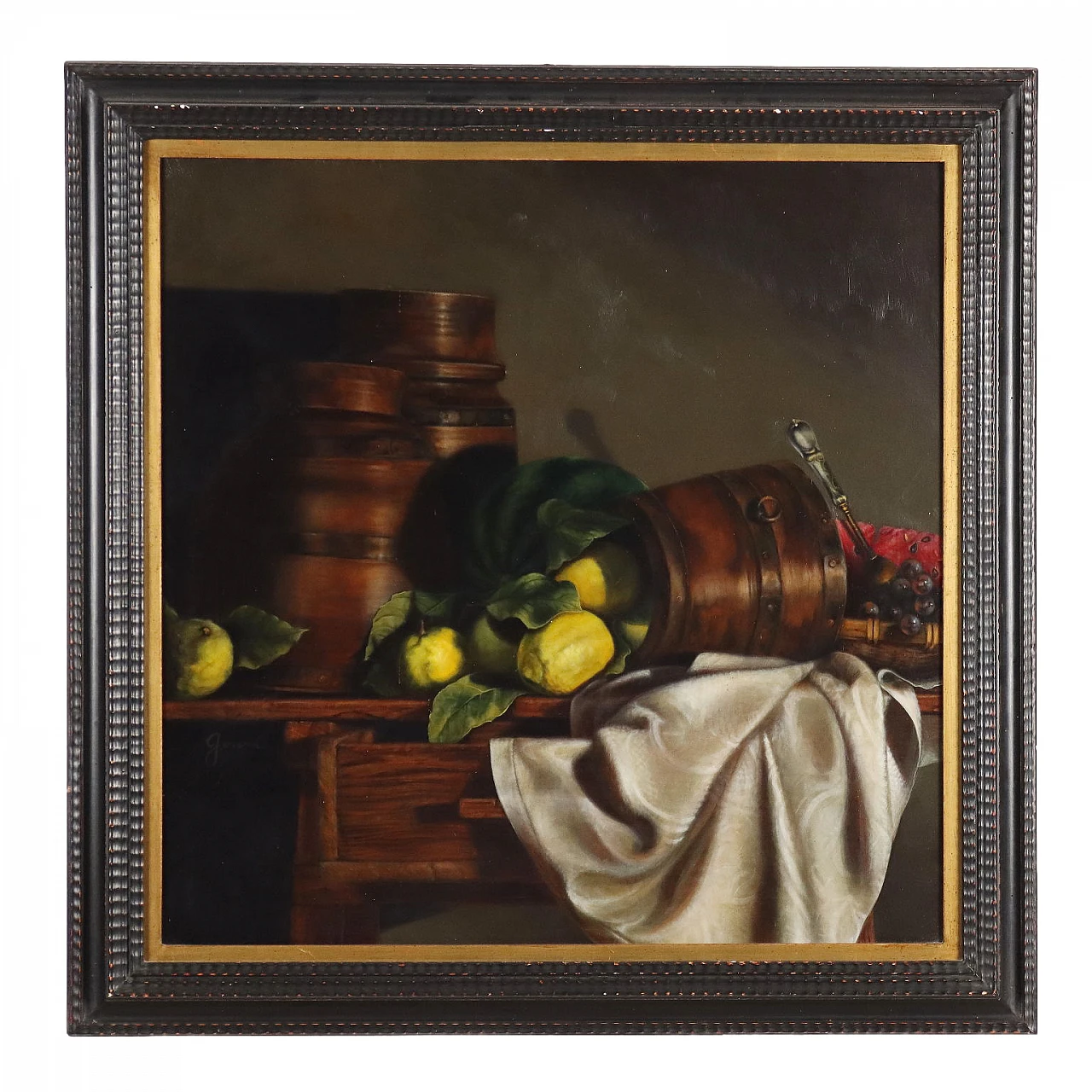 C. K. Gerard, Still Life with wood banch, mixed media on canvas, 1996 1
