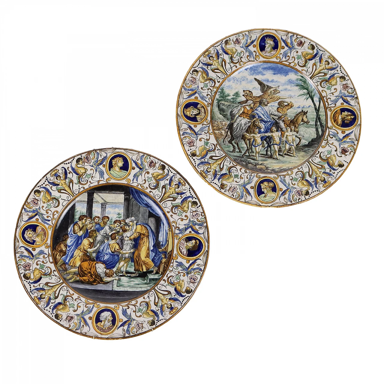 Pair of polychrome ceramic parade plates, second half of the 19th century 1