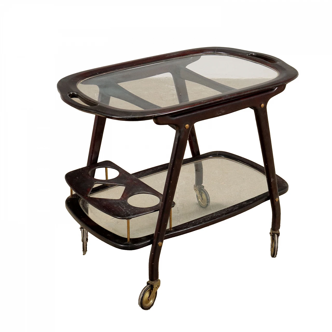 Carrello in faggio tinto e vetro, anni '50 1