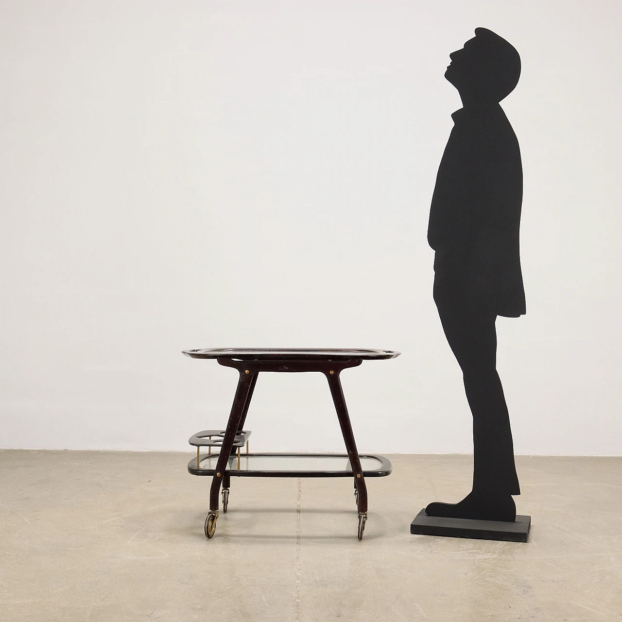 Carrello in faggio tinto e vetro, anni '50 2