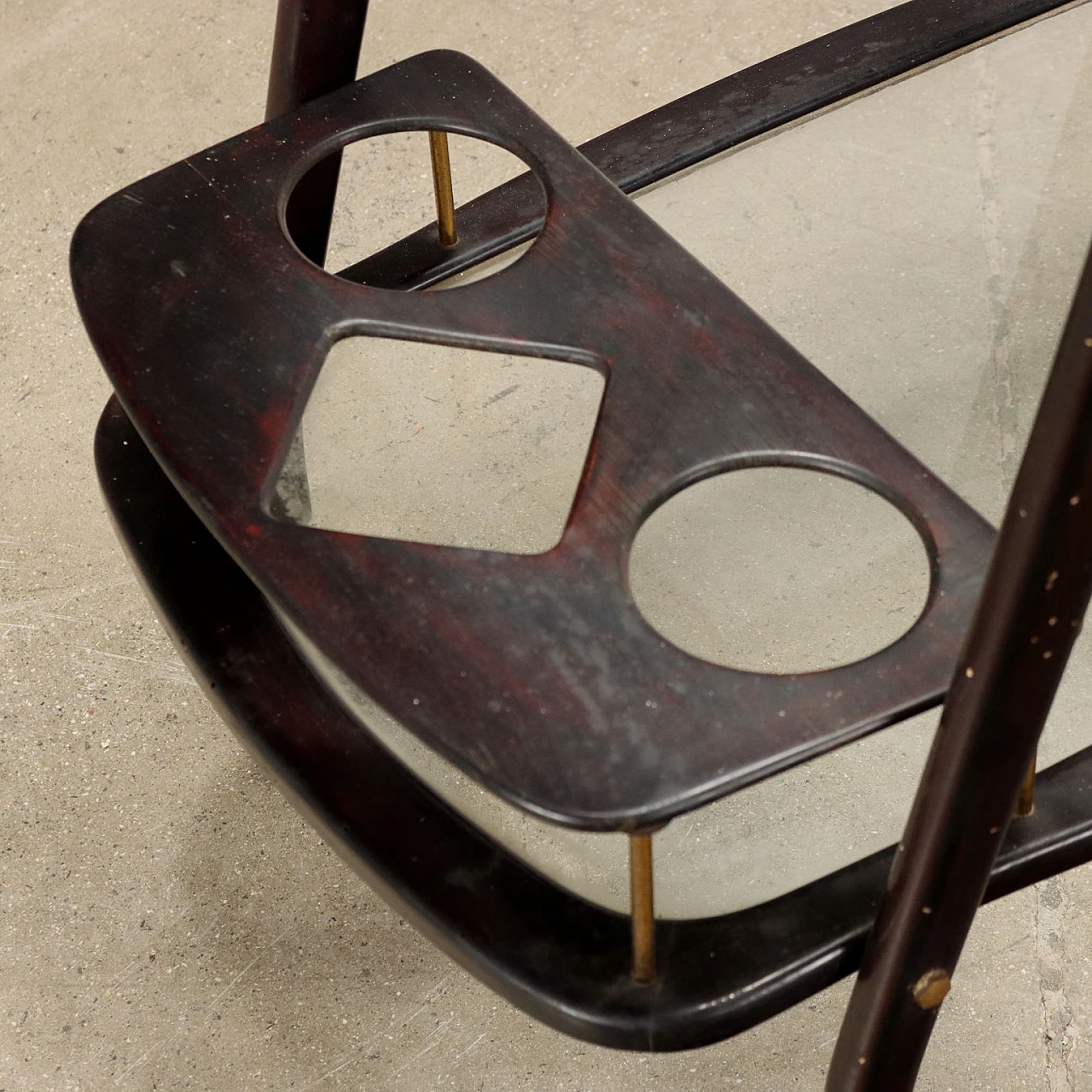 Carrello in faggio tinto e vetro, anni '50 4