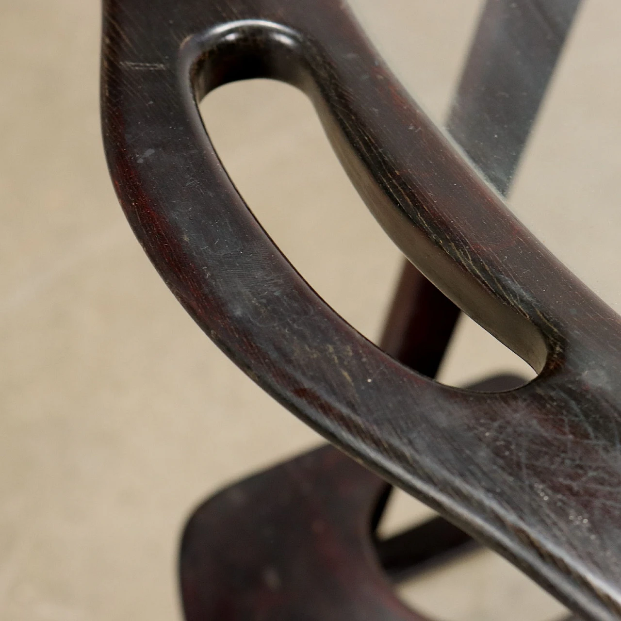 Carrello in faggio tinto e vetro, anni '50 5