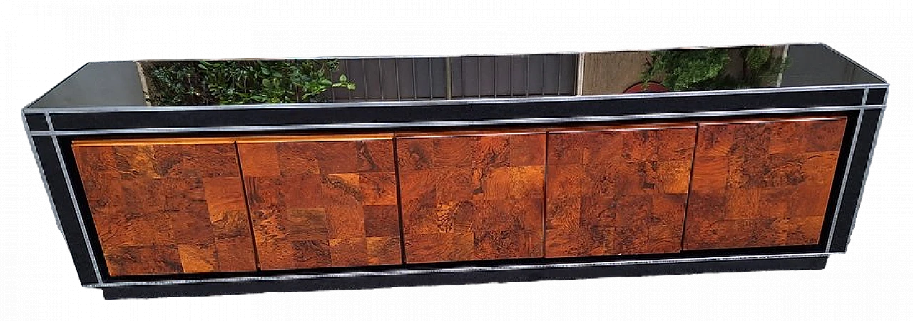 Laquered walnut, briar & metal sideboard by Gorgoni for Turri, 1970s 9