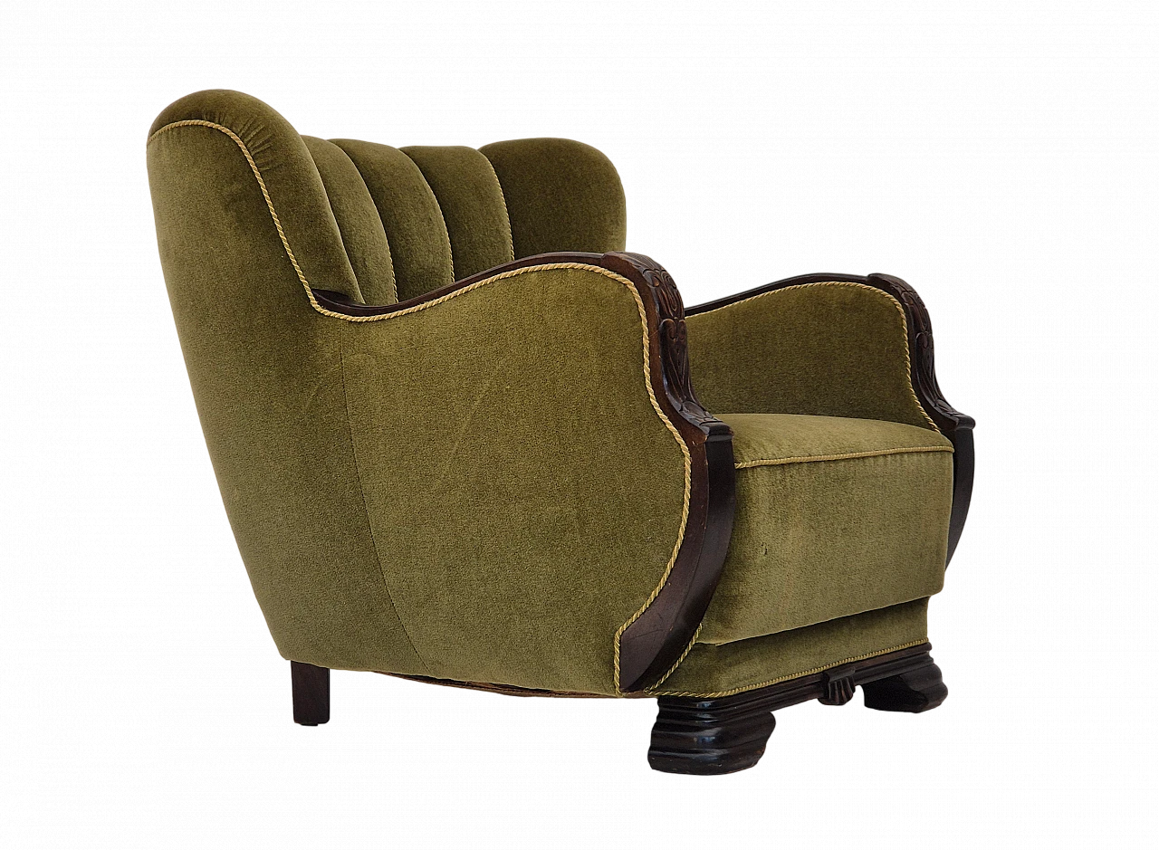 Danish green velvet and oak armchair, 1950s 16
