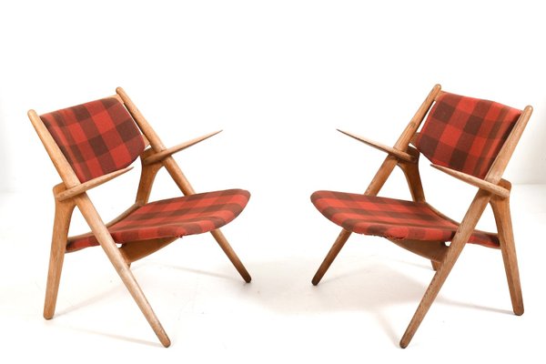 Pair of armchairs CH-28 by Wegner for Hansen Son, 1950s