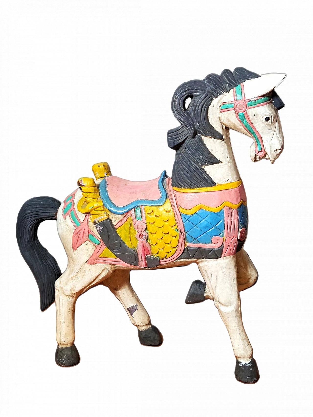 Horse, Indian hand-painted teak sculpture, early 20th century 8