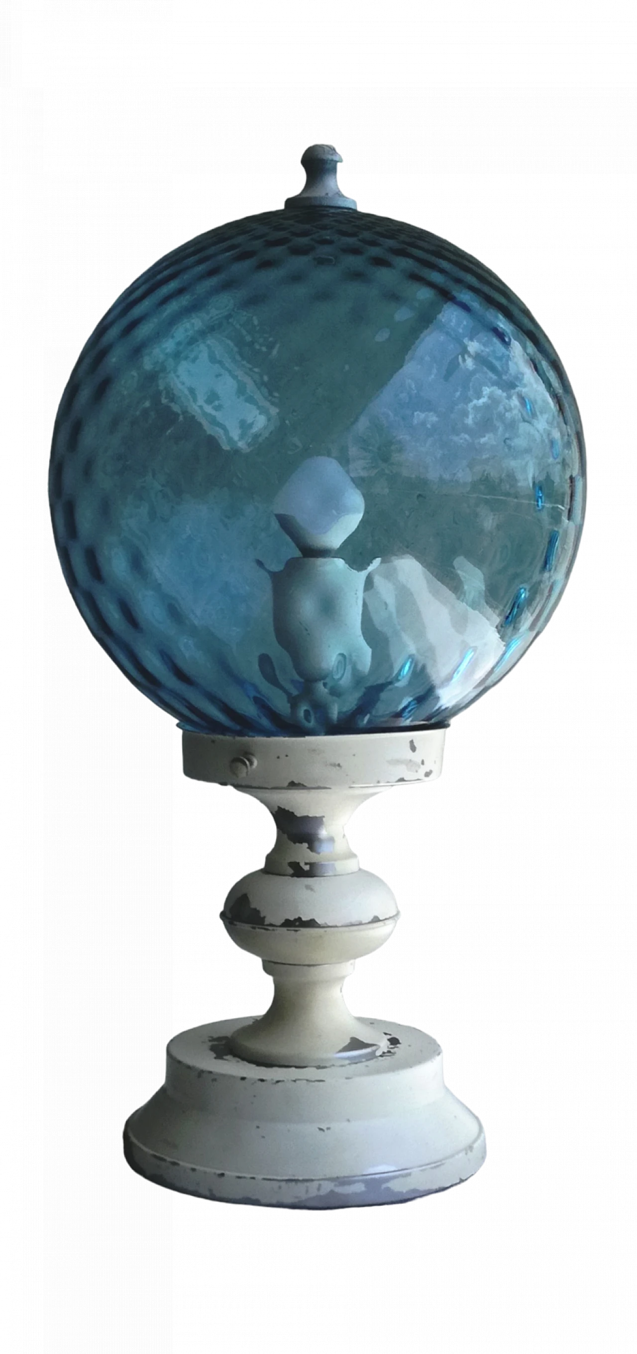 Lampada da tavolo in metallo e vetro soffiato blu, anni '70 13