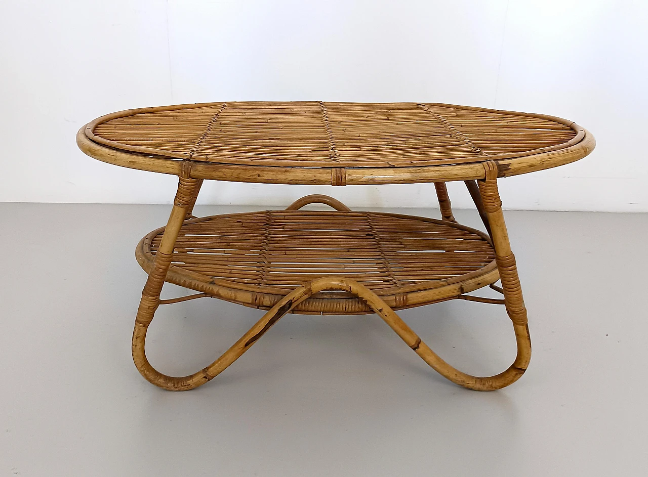 Wicker oval coffee table in the style of Tito Agnoli, 1960s 5
