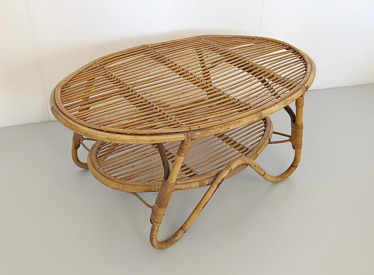 Wicker oval coffee table in the style of Tito Agnoli, 1960s 7