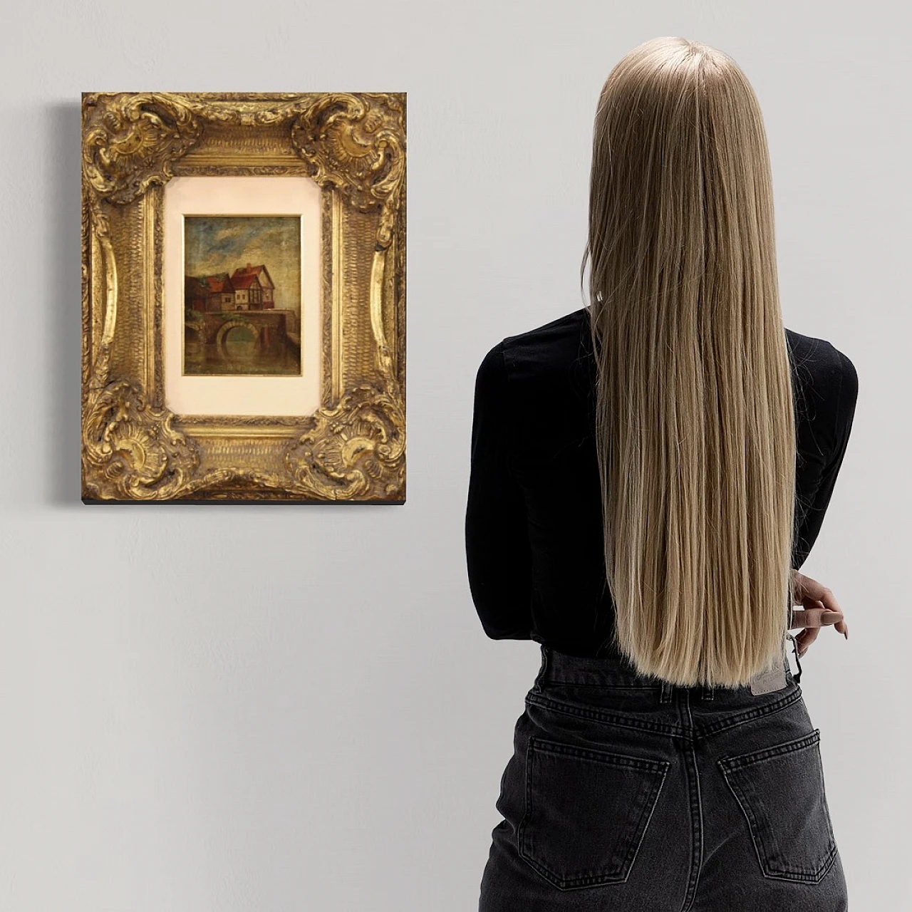 Paesaggio sul fiume, dipinto inglese olio su tela 1412461