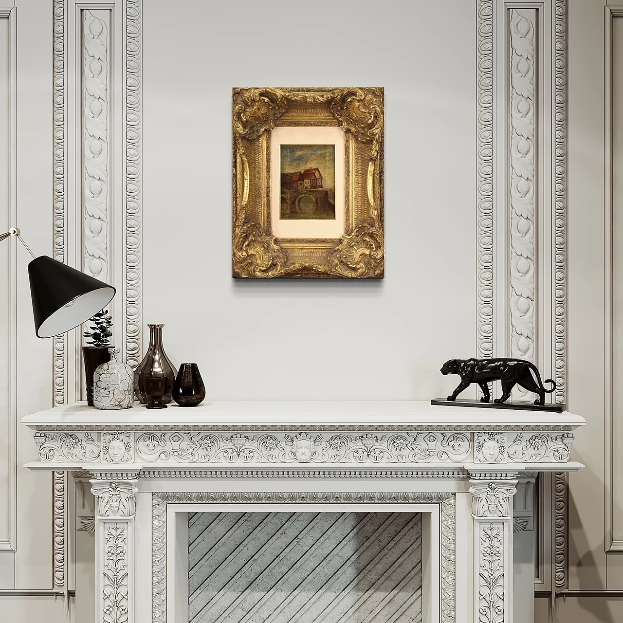 Paesaggio sul fiume, dipinto inglese olio su tela 1412464