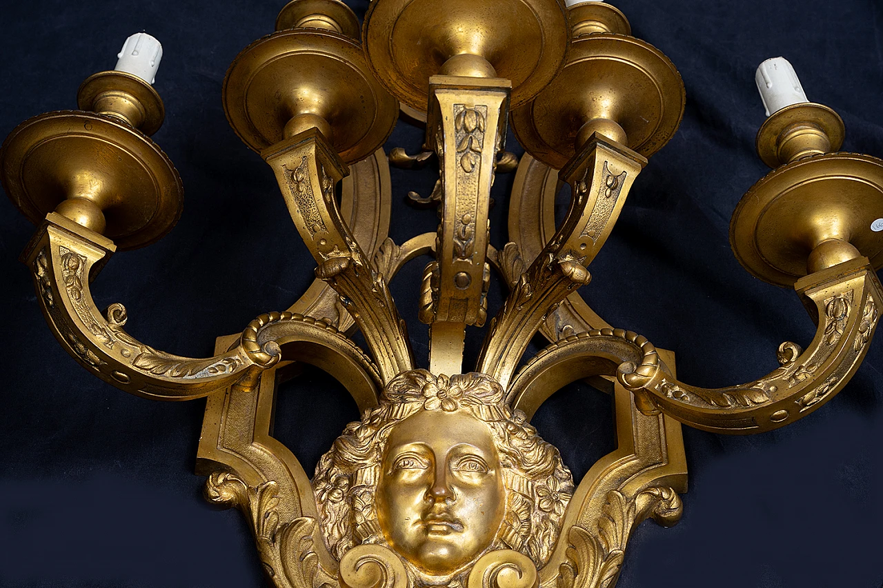 Pair of Napoleon III gilded bronze wall lights, 19th century 5
