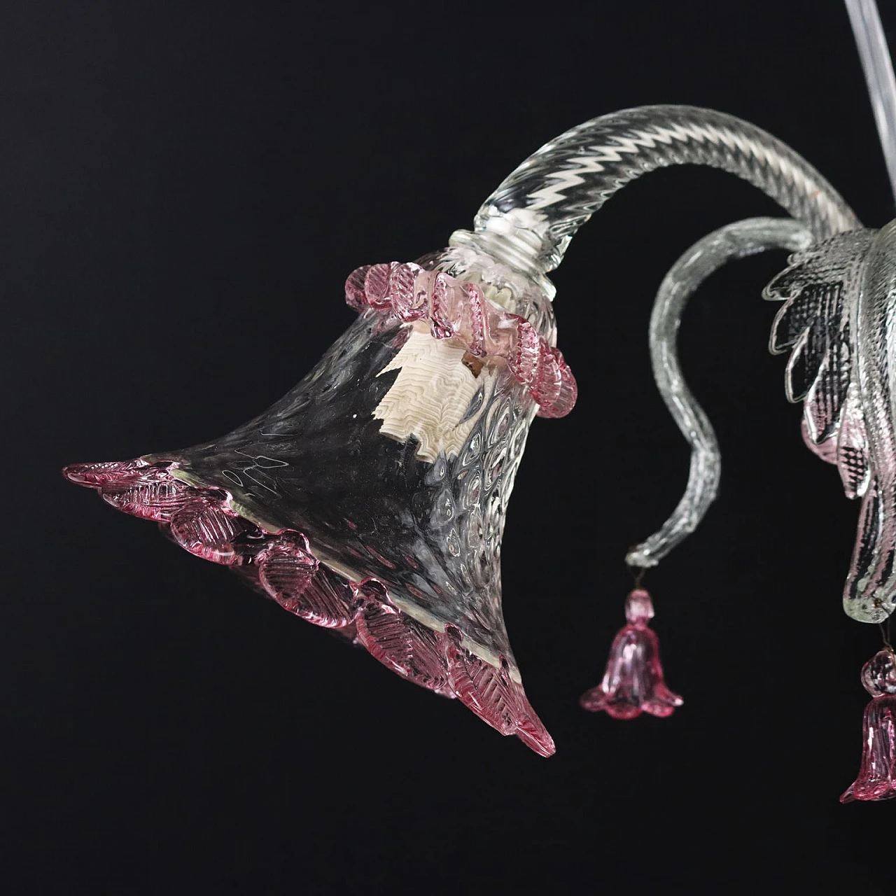 Applique a due luci in vetro di Murano trasparente e rosa 4