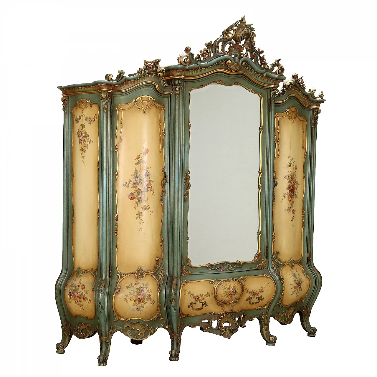 Armadio in legno laccato con un cassetto e un'anta a specchio 1