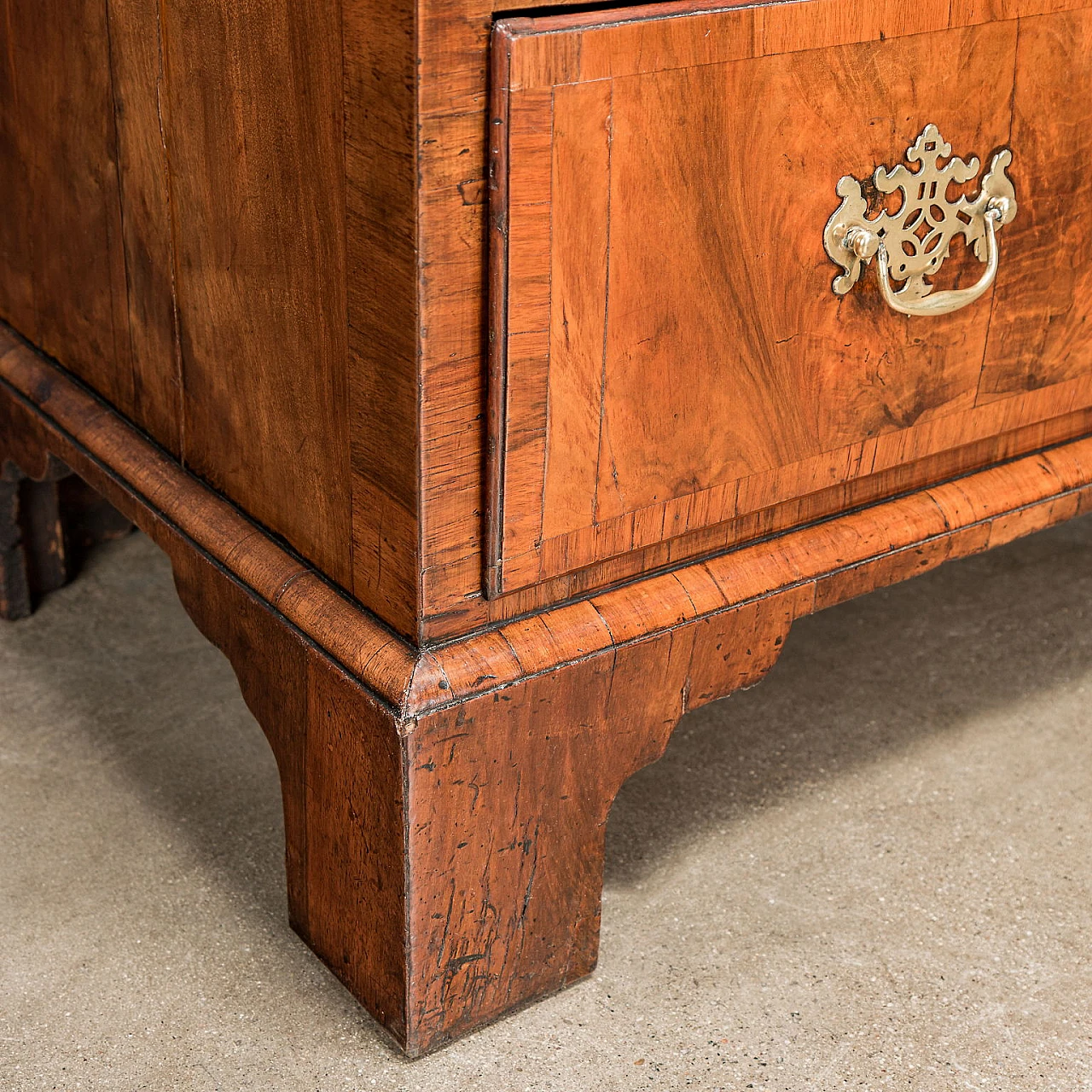Walnut & oak tallboy with shelf feet & brass handles, 18th century 7