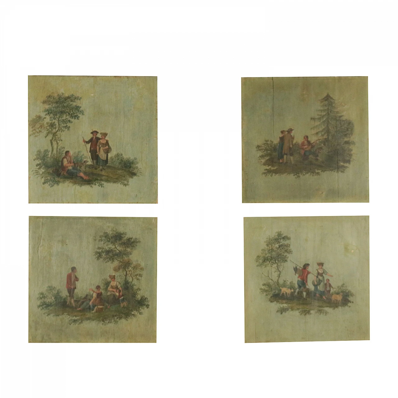 4 Oil-painted wood panels with pastoral scenes, 19th century 2