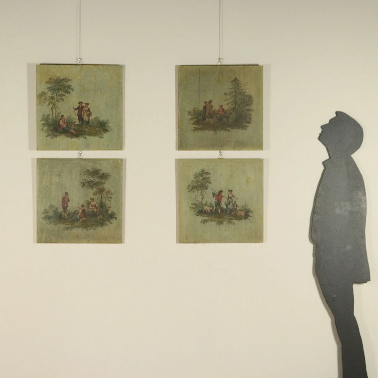 4 Oil-painted wood panels with pastoral scenes, 19th century 3