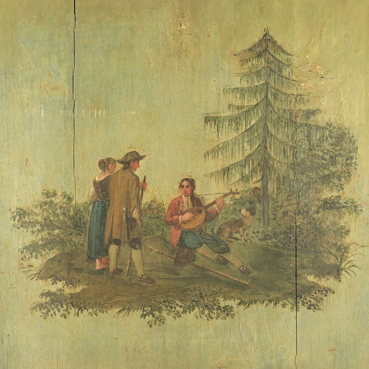 4 Oil-painted wood panels with pastoral scenes, 19th century 5