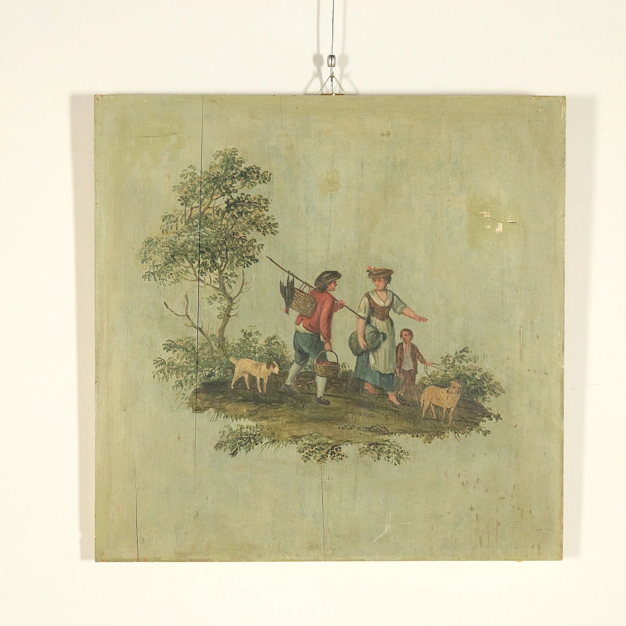 4 Oil-painted wood panels with pastoral scenes, 19th century 7