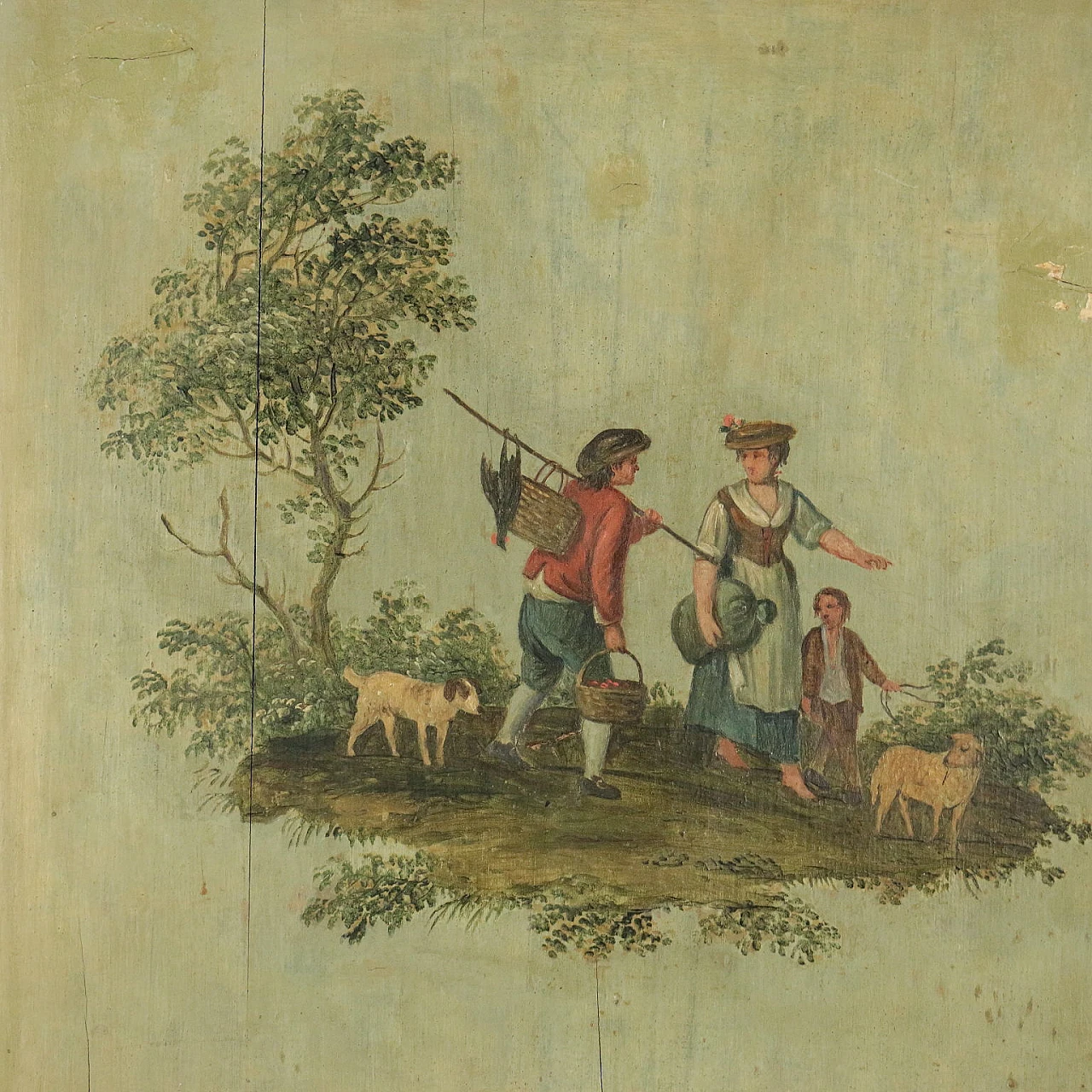 4 Oil-painted wood panels with pastoral scenes, 19th century 8