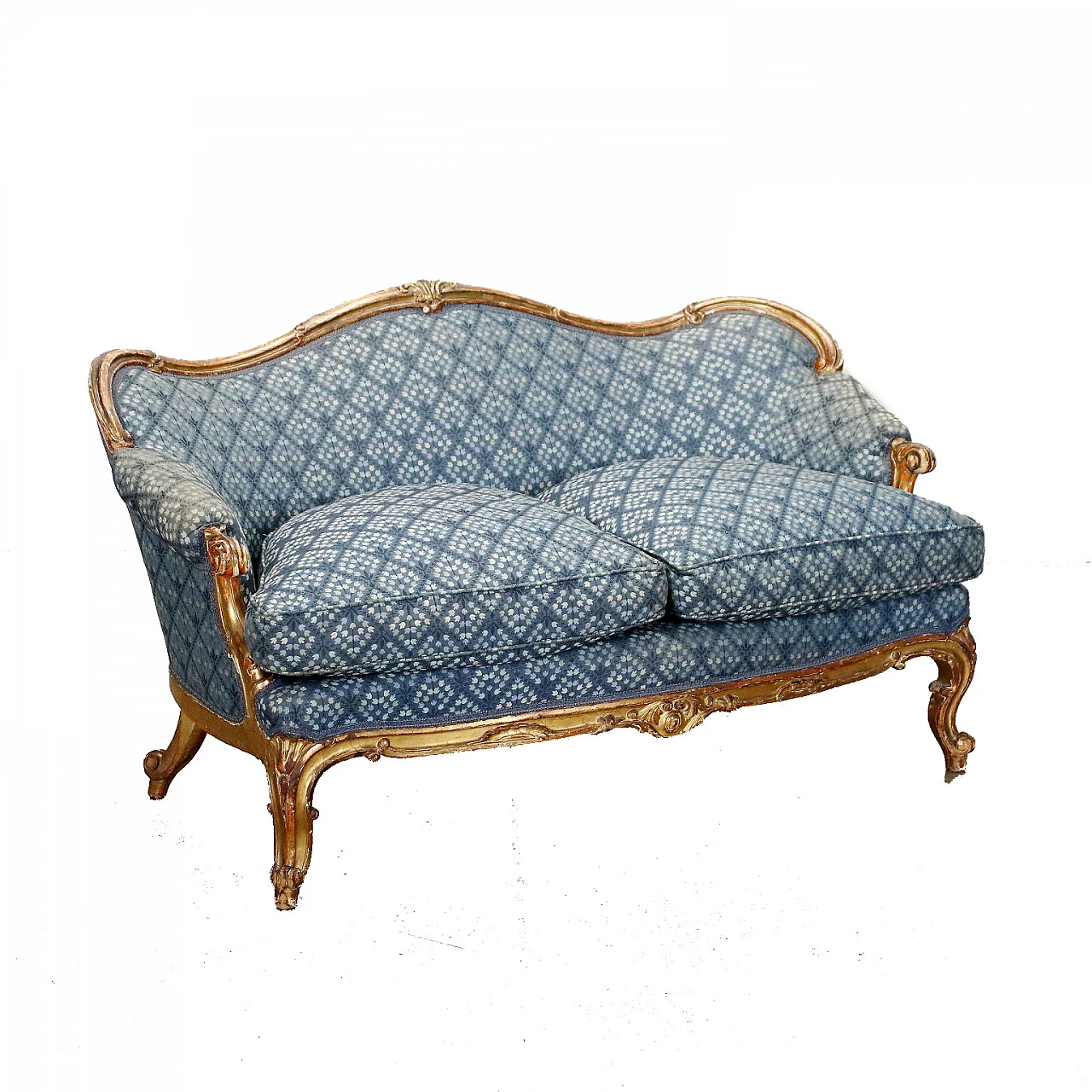Rococo style gilded wood and fabric sofa, mid-19th century 1