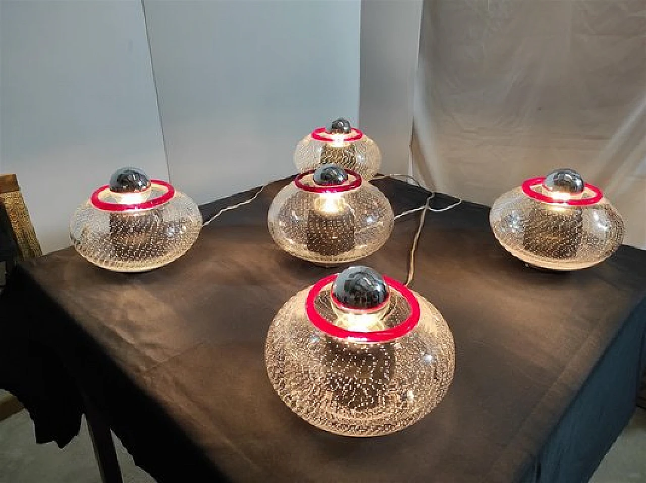 5 Appliques in vetro di Murano trasparente e rosso di Leucos, anni '70 2